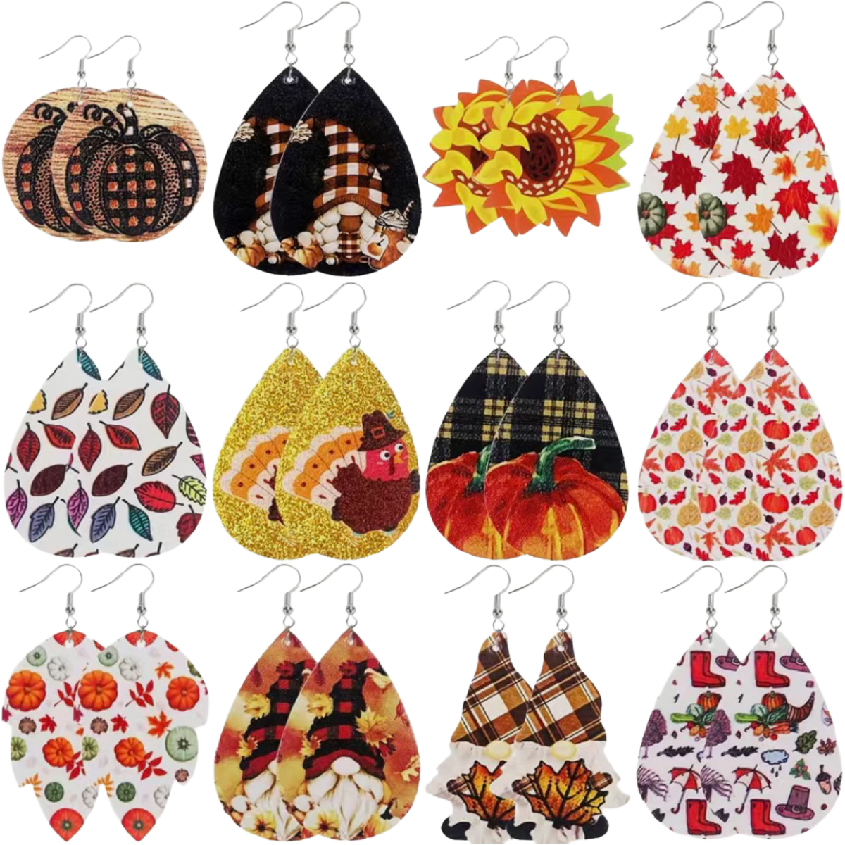 Sunflower Earrings Flower Shaped Faux Leather Autumn Orange Yellow Dangle NEW