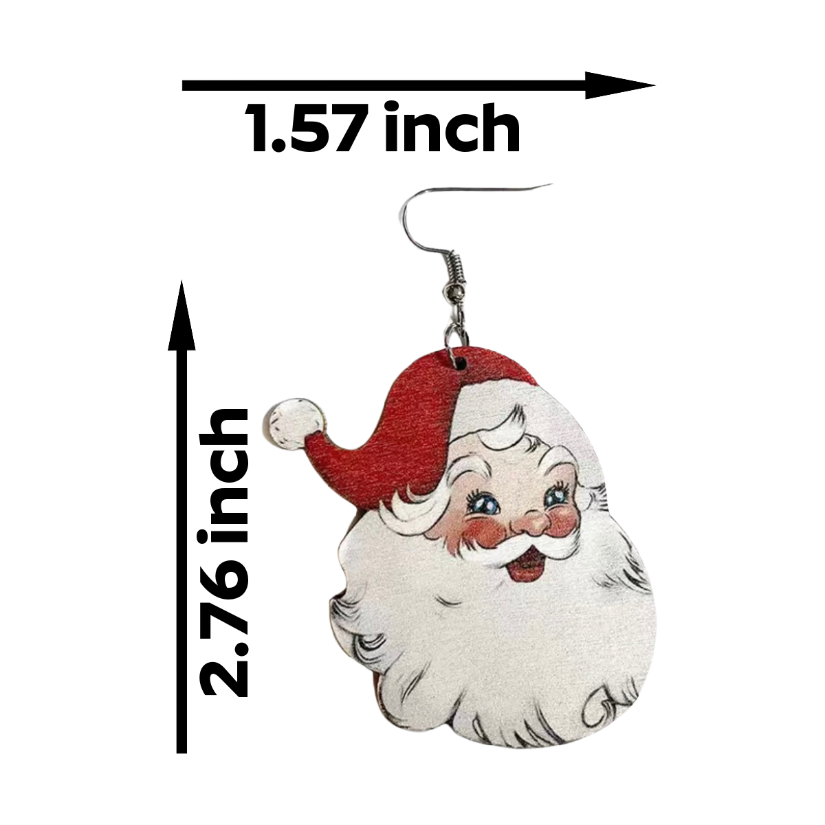 Santa Clause Wooden Earrings St. Nick White Beard Dangle Christmas Holiday NEW