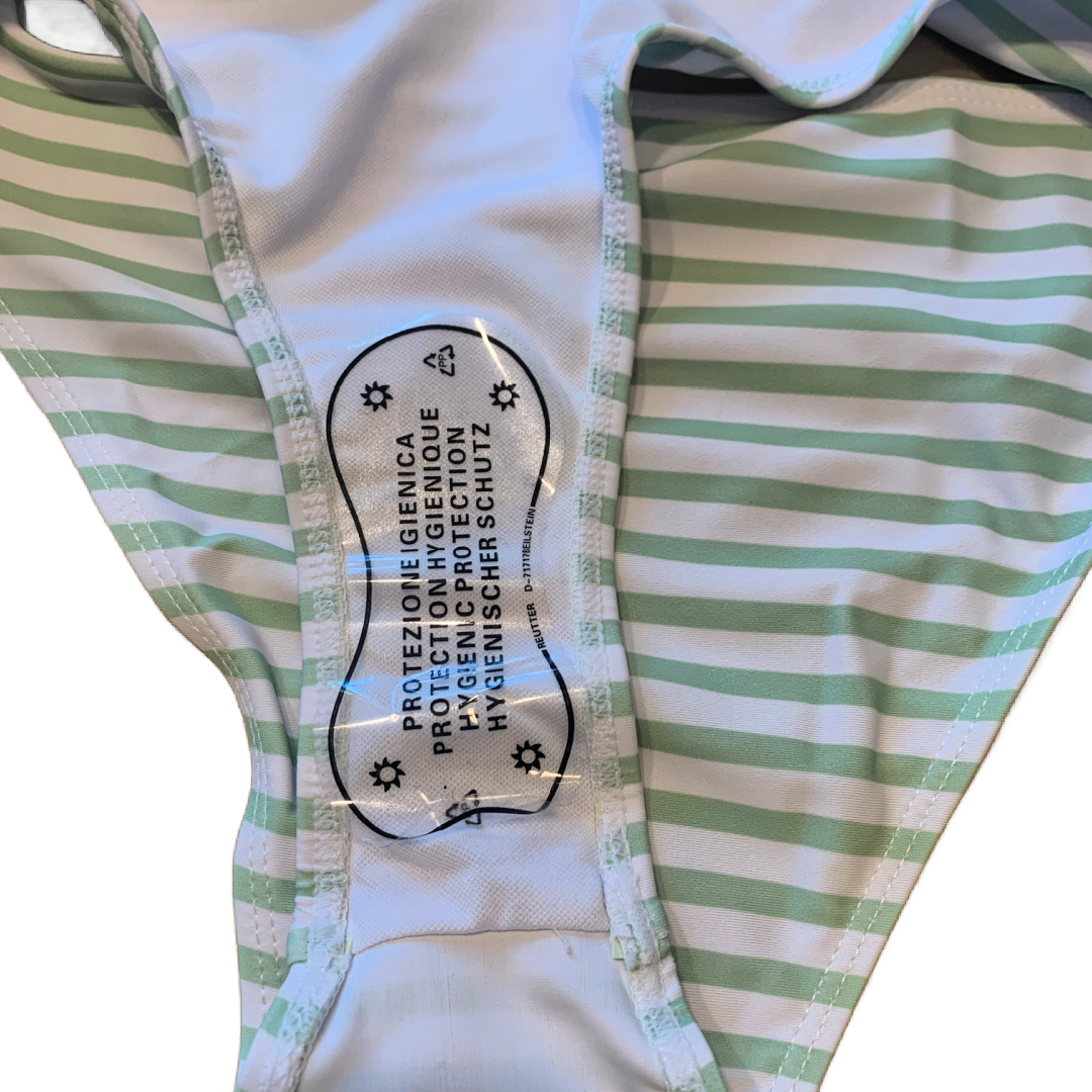 High Cut Green Stripe Bikini Swim Wear Size Small Bow Tie Shoulder 2 Pc Swimsuit