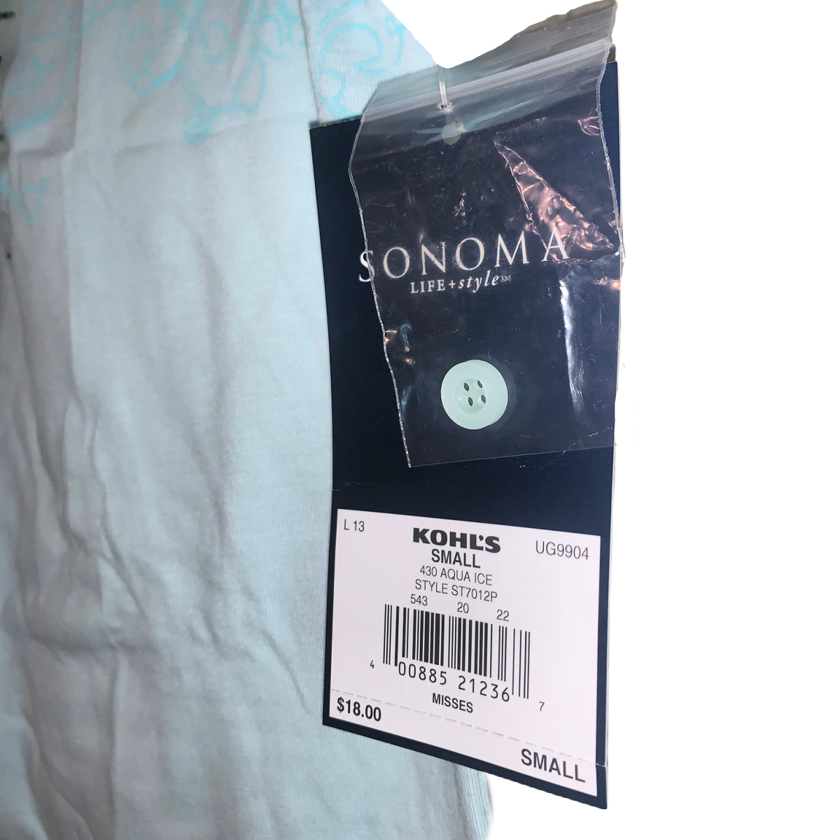 Sonoma Size Small Shirt Short Sleeve Button Neck Aqua Blue Soft Stretchy NWT