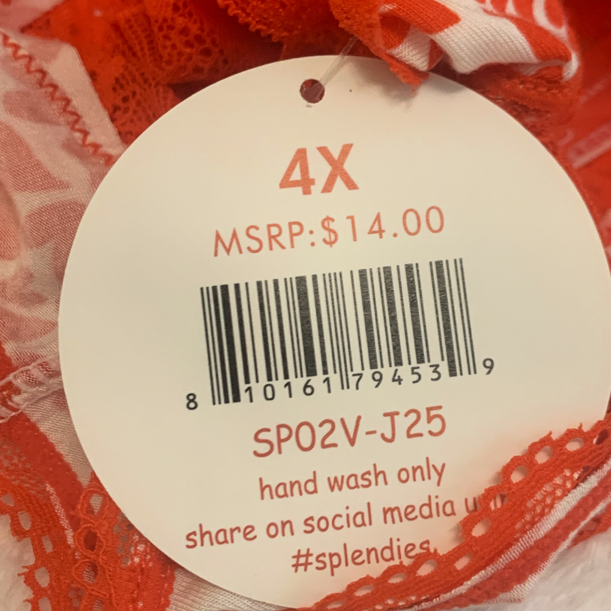 Splendies Valentine Hearts Thong Panties Size 4x Silky Rayon New Pair Underwear