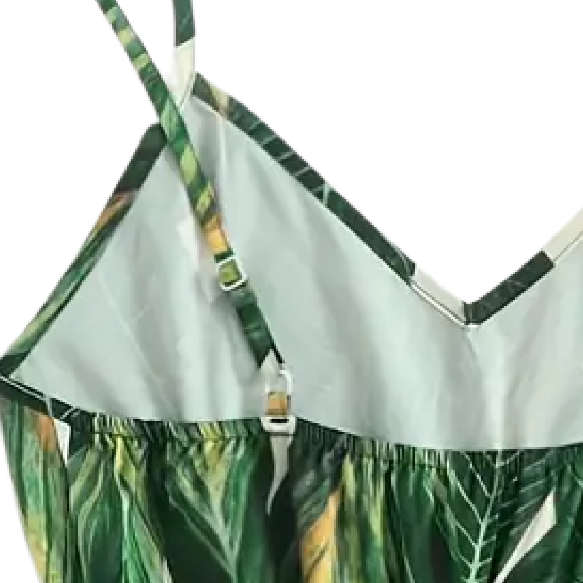 Tropical Green Leaves Romper Jumpsuit Size XL / 12 V-Neck Adjustable Strap NEW