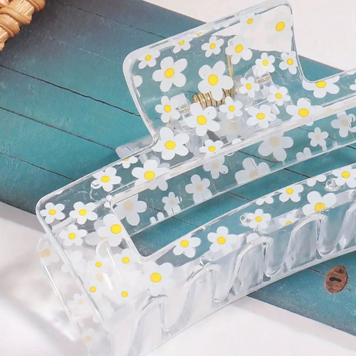 Transparent White Yellow Flowers Hair Claw Shark Clip 3" NonSlip Strong Hold New