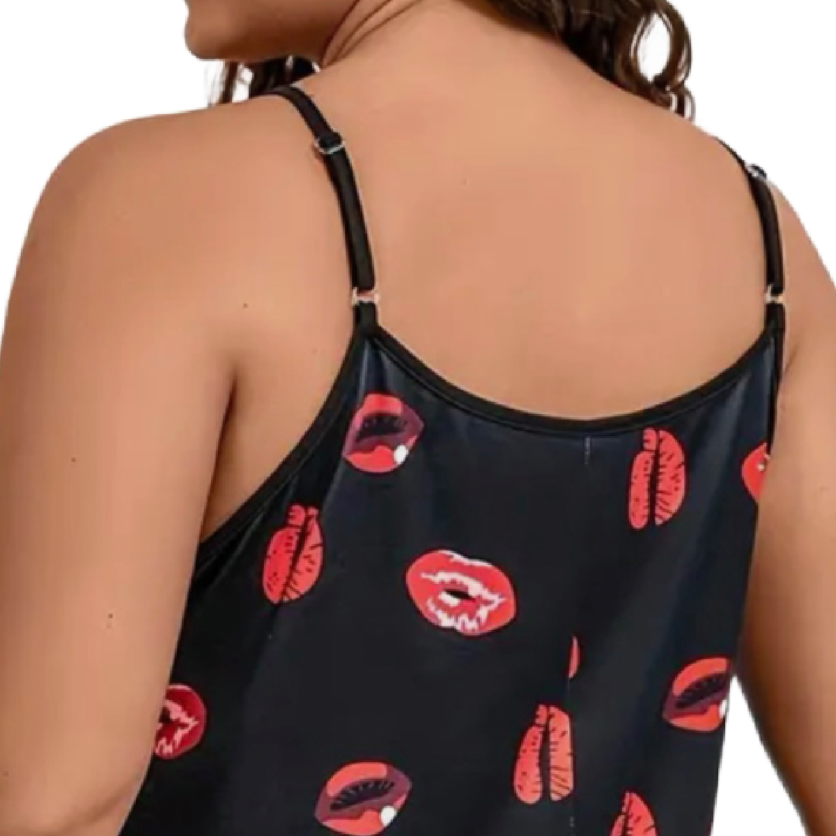 Red Lips Lingerie Slip Nightdress PJ Loungewear Ruffle Trim Sexy Cami Pajamas