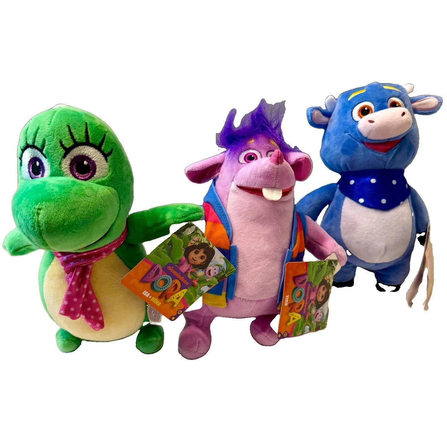 3pc Plush Toy Lot Dora The Explorer Official Stuffed Animals Isa, Benny & Tico