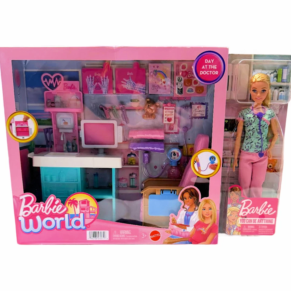 Mattel Barbie Doll Nurse Doctor Office Scrubs Stethoscope Cast X-rays New Lot