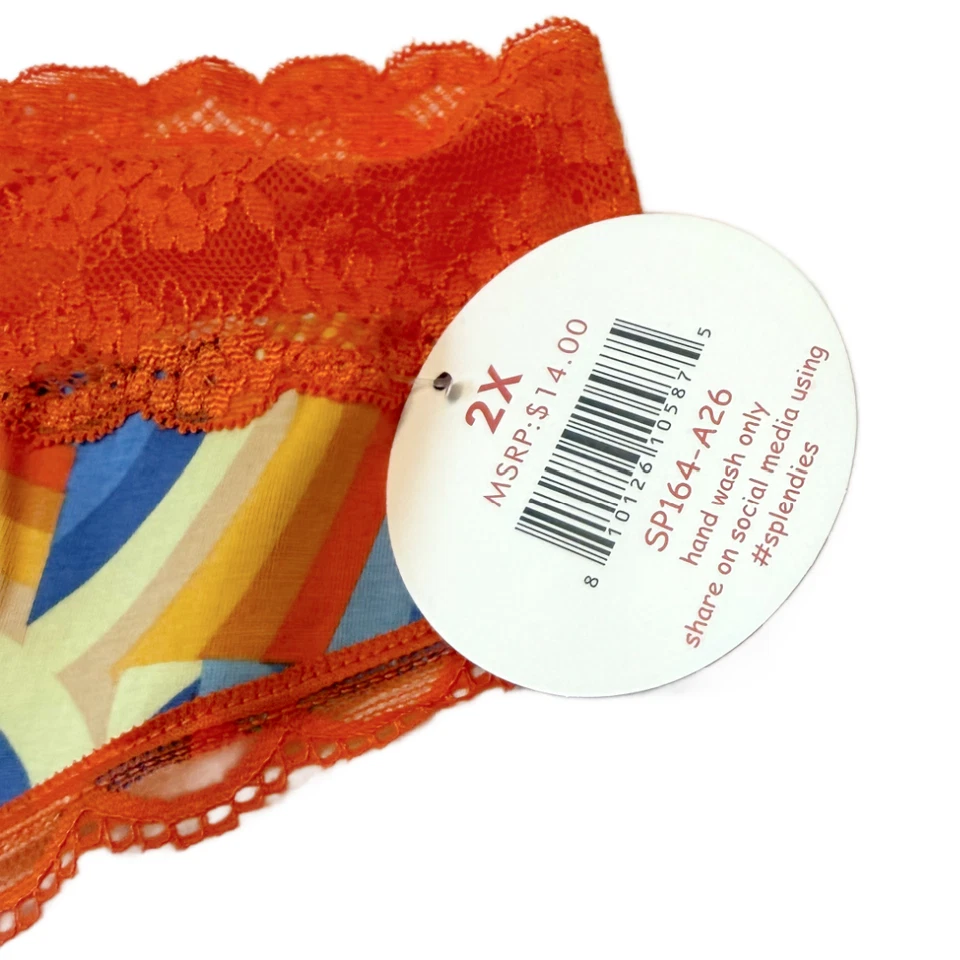 Splendies Size 2X Solene Thong New Pair of Underwear Colorful Orange Blue Yellow
