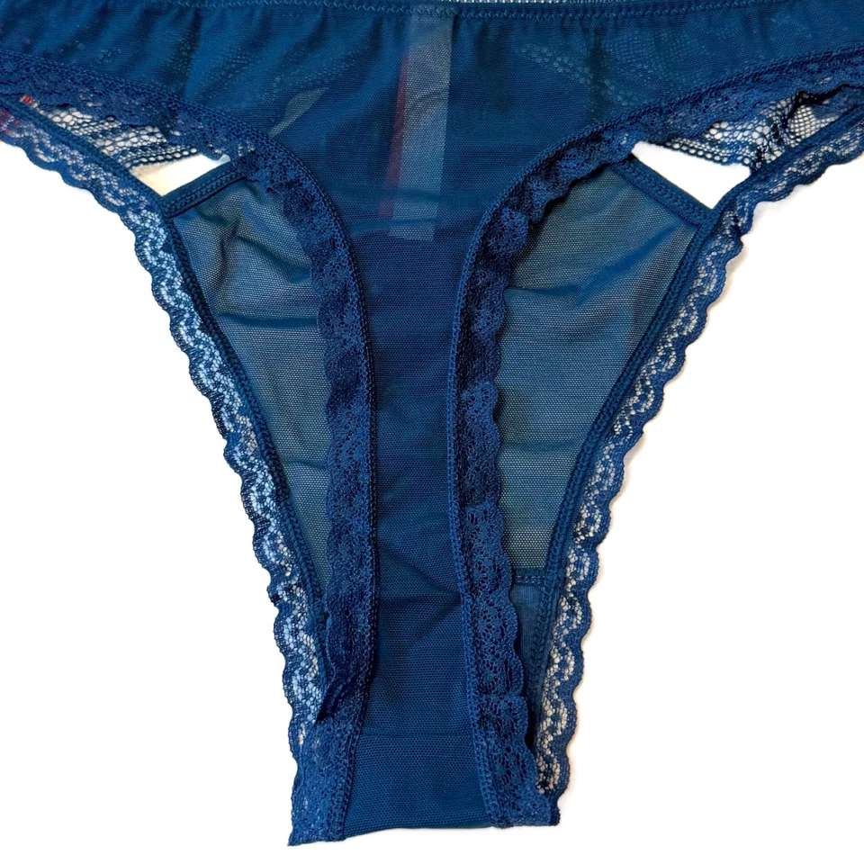 Splendies Size 2X Elara Thong New Pair of Underwear Solid Navy Blue Mesh Lace