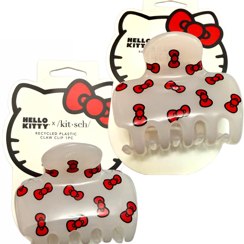 Hello Kitty x Kit•sch Recycled Plastic Claw Clip Red Kitty Bows Lot of 2 NEW