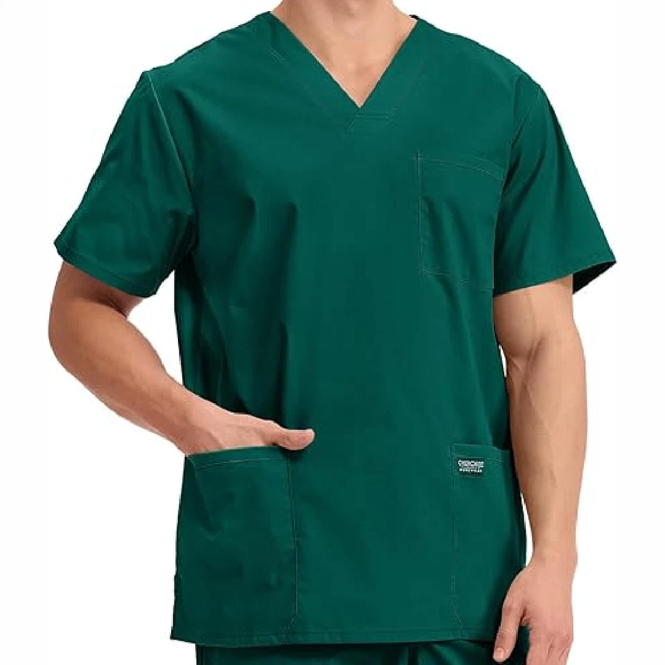 Cherokee Mens V-Neck Scrub Top Professionals Shirt Hunter Green S Tall WW695 HUN