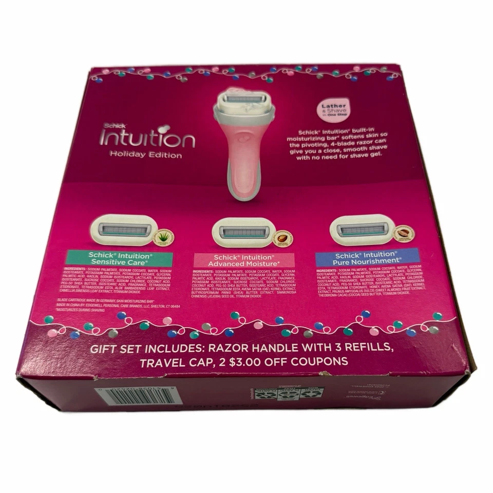 NIB Shick Intuition, Women’s Razor, Set With Three Refills And Travel Cap #7019