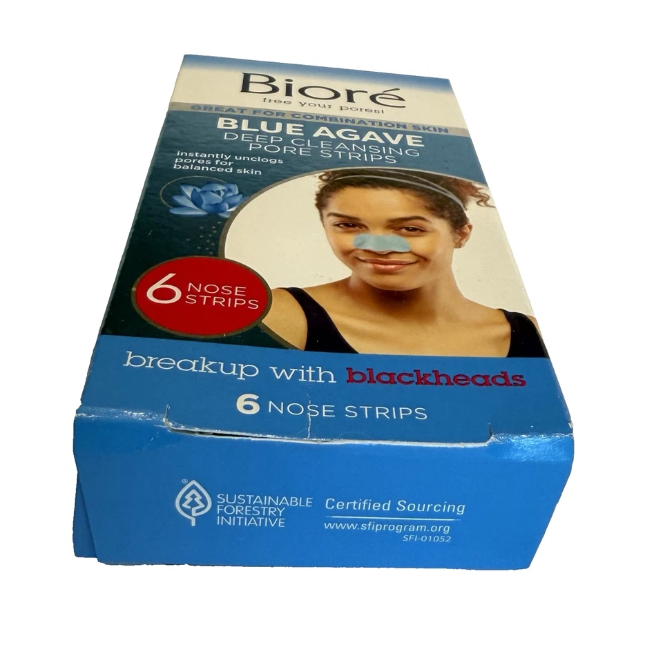 Biore Blue Agave Deep Cleansing Pore Strips Blackheads Dirt 6ct New Sealed Box