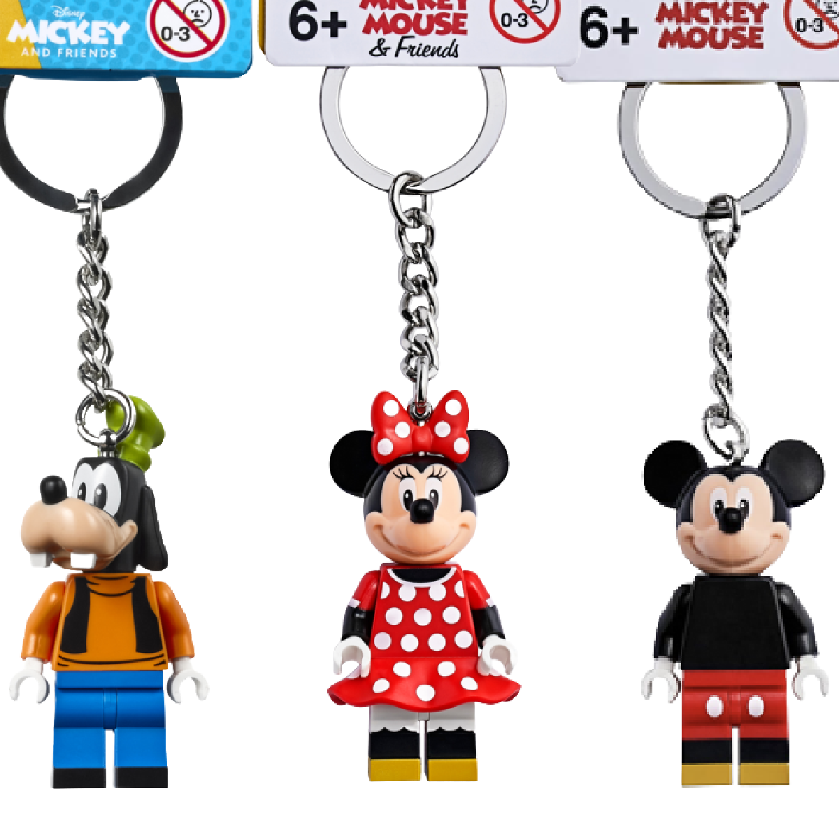LEGO Disney Keychain Lot of 3 Key Rings Goofy, Mickey & Minnie Mouse NWT