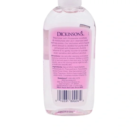 Alcohol Free Dickinson Witch Hazel Hydrating Toner w/ Rosewater, 3.3 oz New