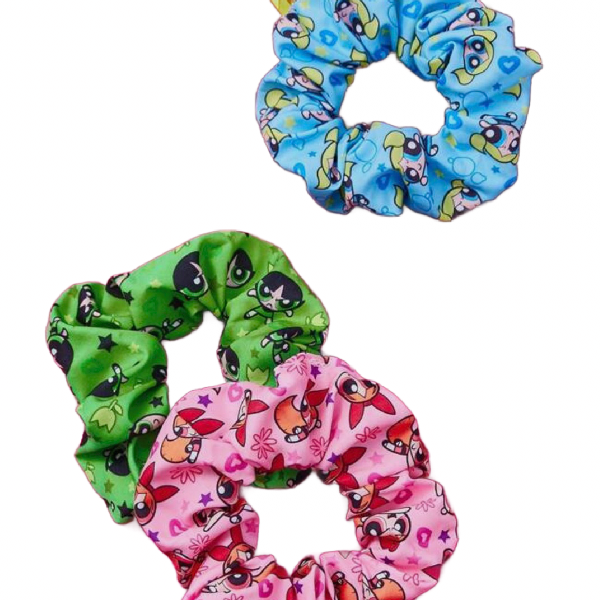 9 pc Powerpuff Girls Satin Scrunchies & Alligator Hair Clips New Lot