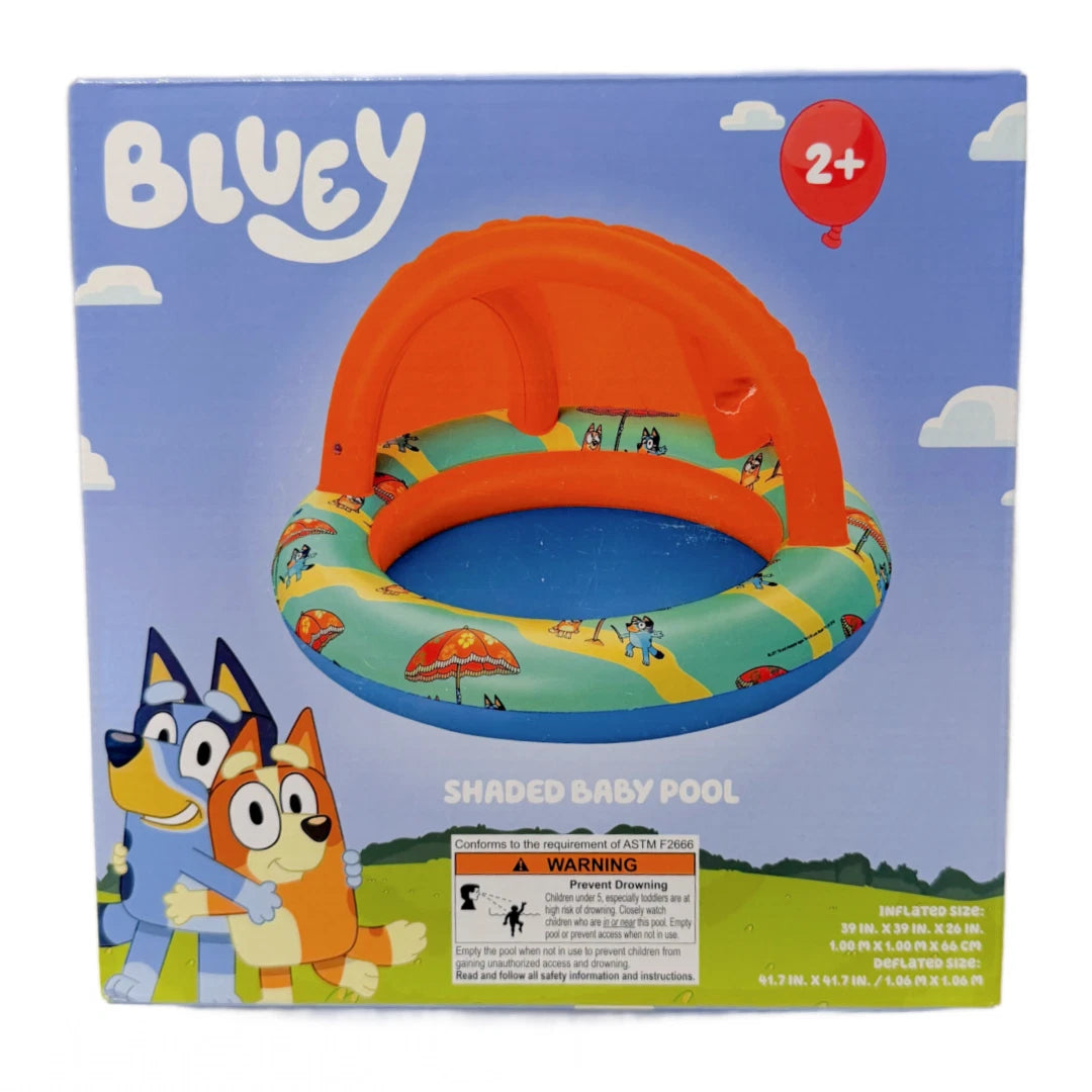 Bluey Shaded Baby Pool 39 Inch Inflatable Water Play Outdoor Summer Toy New