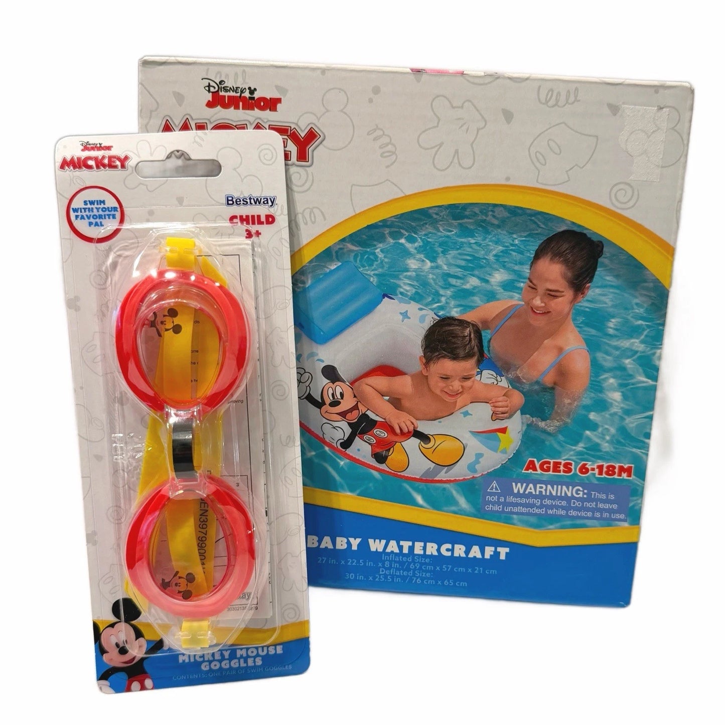 Disney Junior Mickey Mouse Baby Watercraft Raft Float & Goggles Unopened