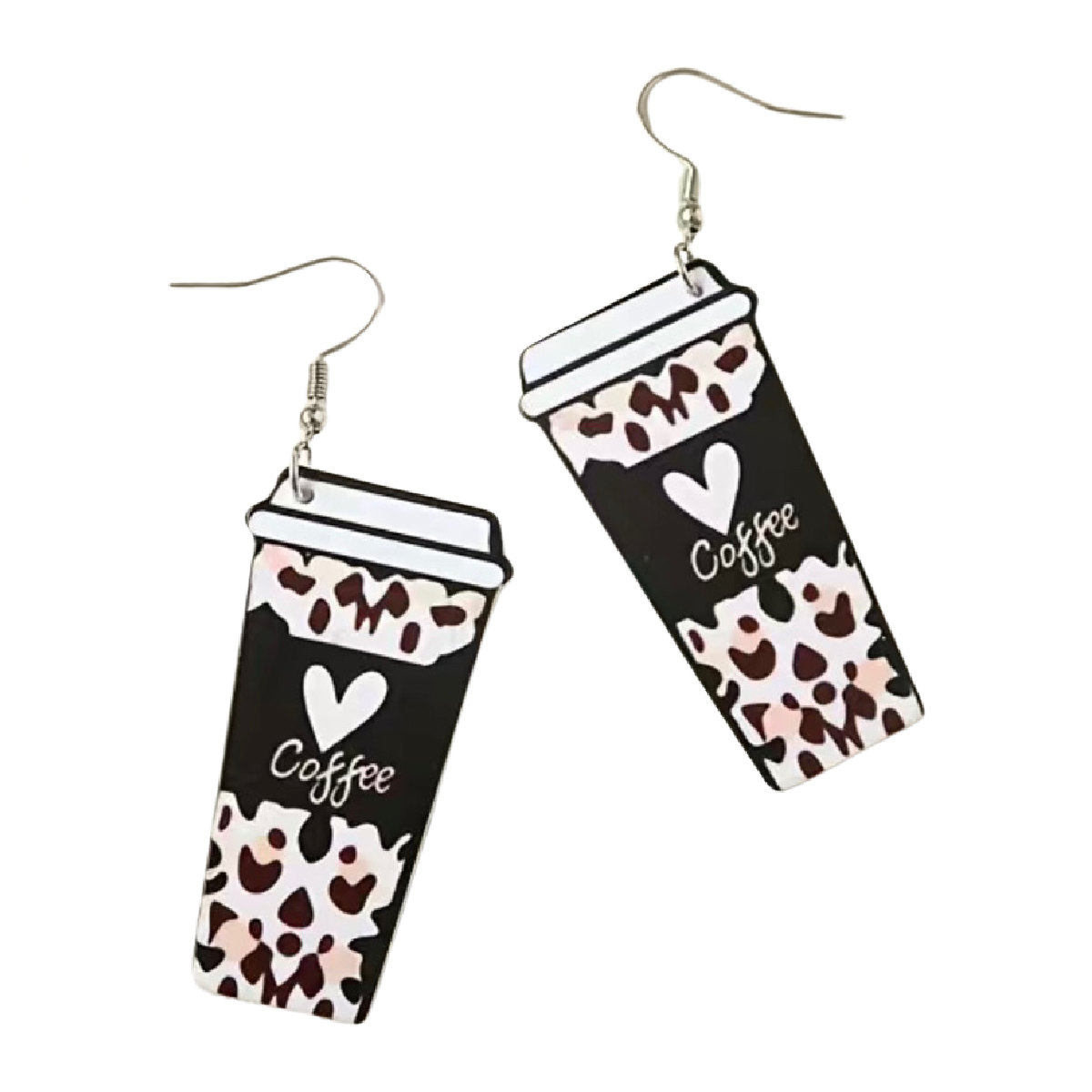 Acrylic Coffee Heart Cup Earrings 3" Dangle Lightweight NEW