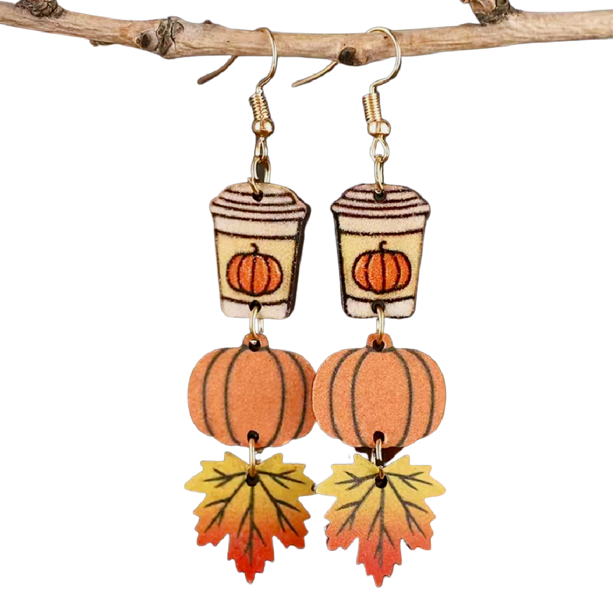 Wooden Dangle Earrings Maple Leaf Coffee Cup Pumpkin Autumn Fall Harvest NEW