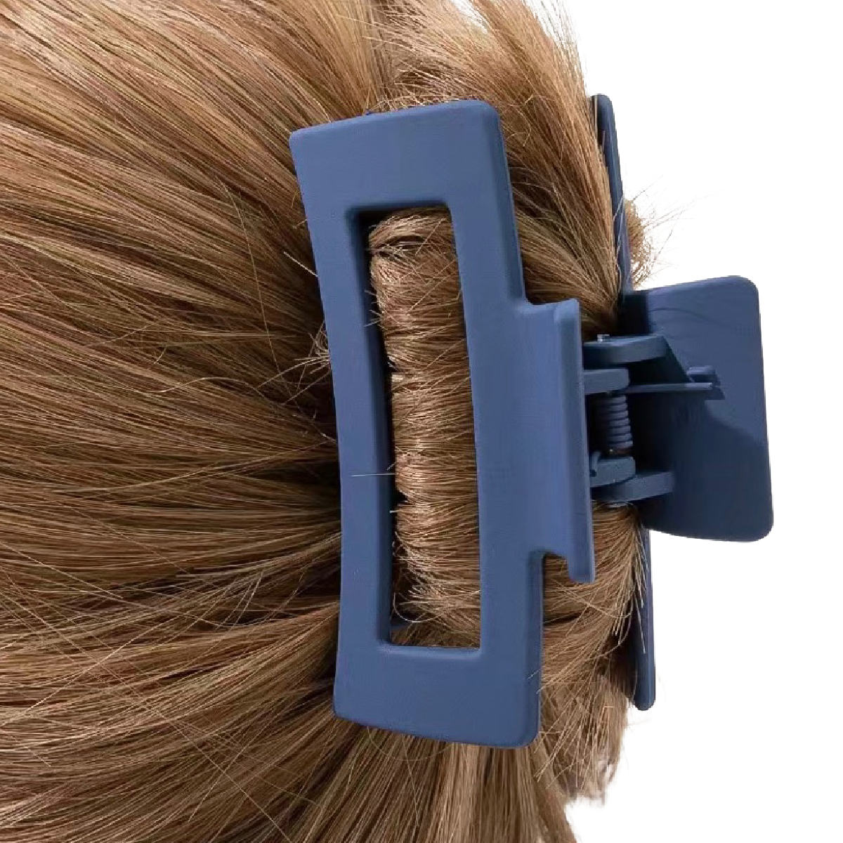 Lot of 3 Hair Claw Shark Clips Matte Opaque Blue, Gray, Tan Rectangle 3.3" NEW