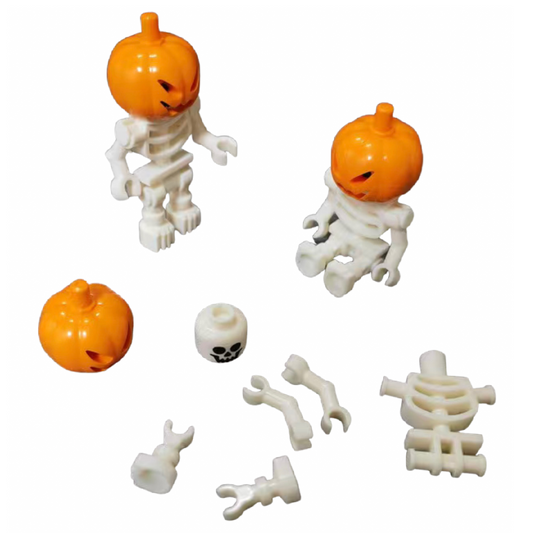 Jack-O-Lantern Pumpkin Head Skeleton Building Blocks People Figures Lot of 3 NEW