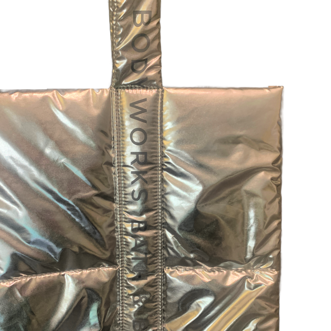 Bath and Body Works Tote Bag Silver Large Quilted Puffy Shoulder Strap NEW