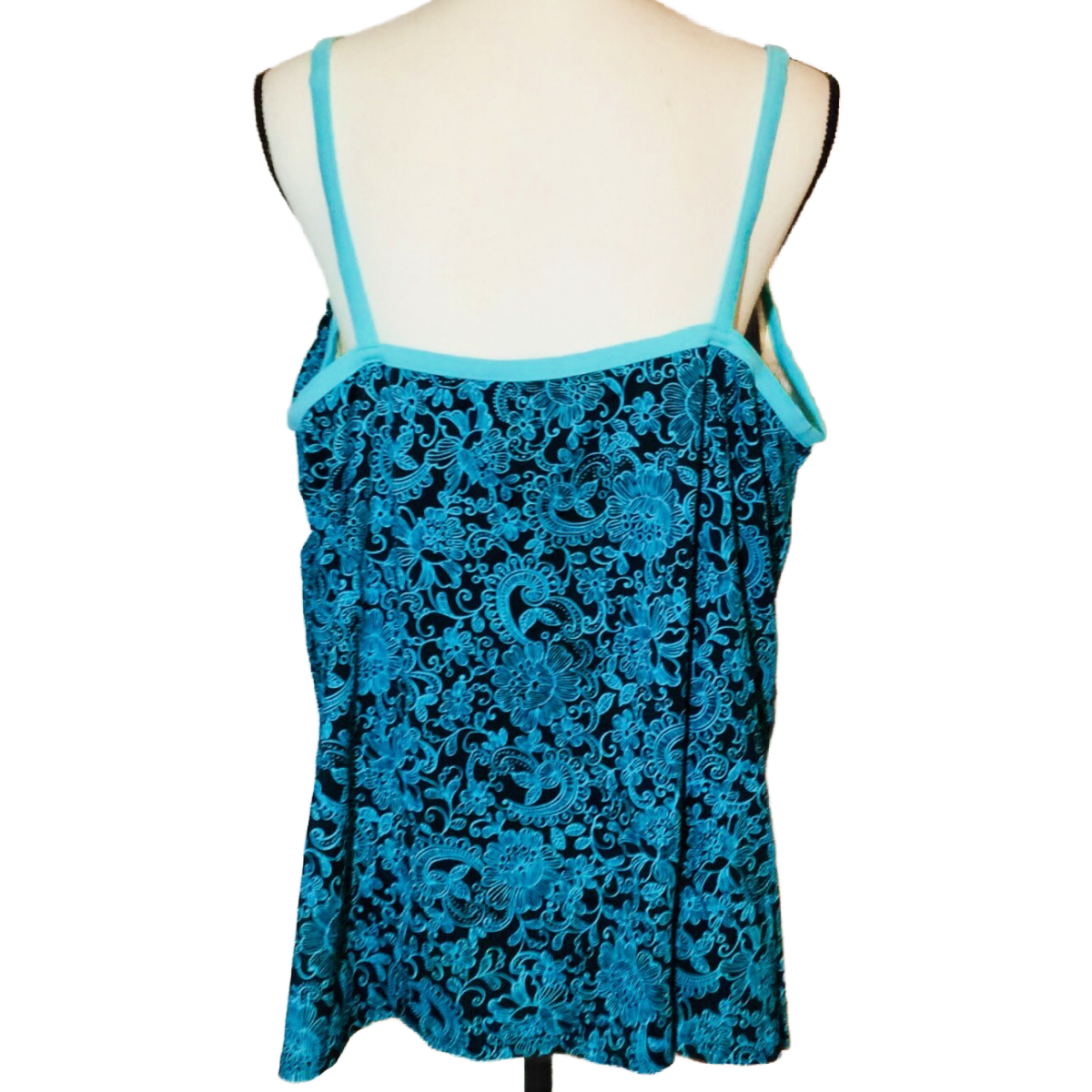 It Figures! Lady Swim Tankini Top Size 32W Padded Floral Paisley Black Teal