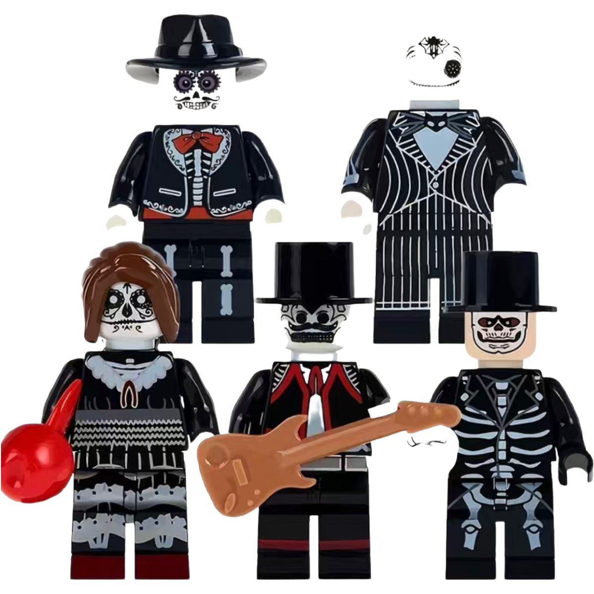 5pc Building Blocks Lot Day of the Dead Music Band Mini People Figures Halloween