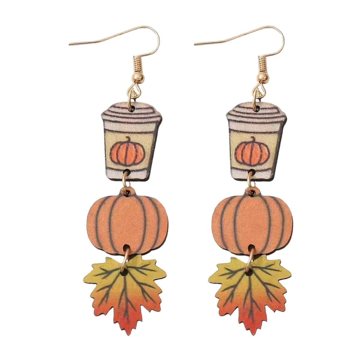 Wooden Dangle Earrings Maple Leaf Coffee Cup Pumpkin Autumn Fall Harvest NEW