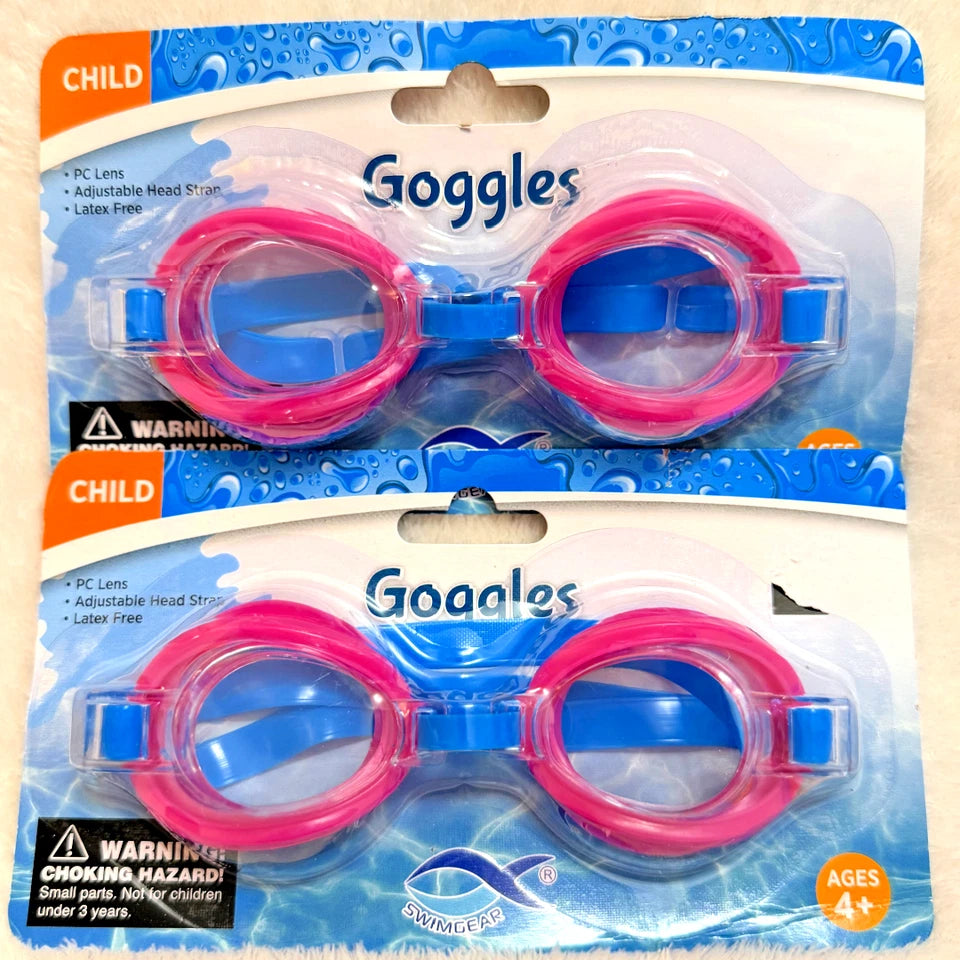 Swim Goggles Youth Kids Pink & Blue Unisex Adjustable Ages 4+ New Lot of 2