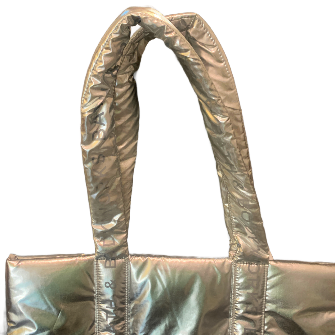 Bath and Body Works Tote Bag Silver Large Quilted Puffy Shoulder Strap NEW
