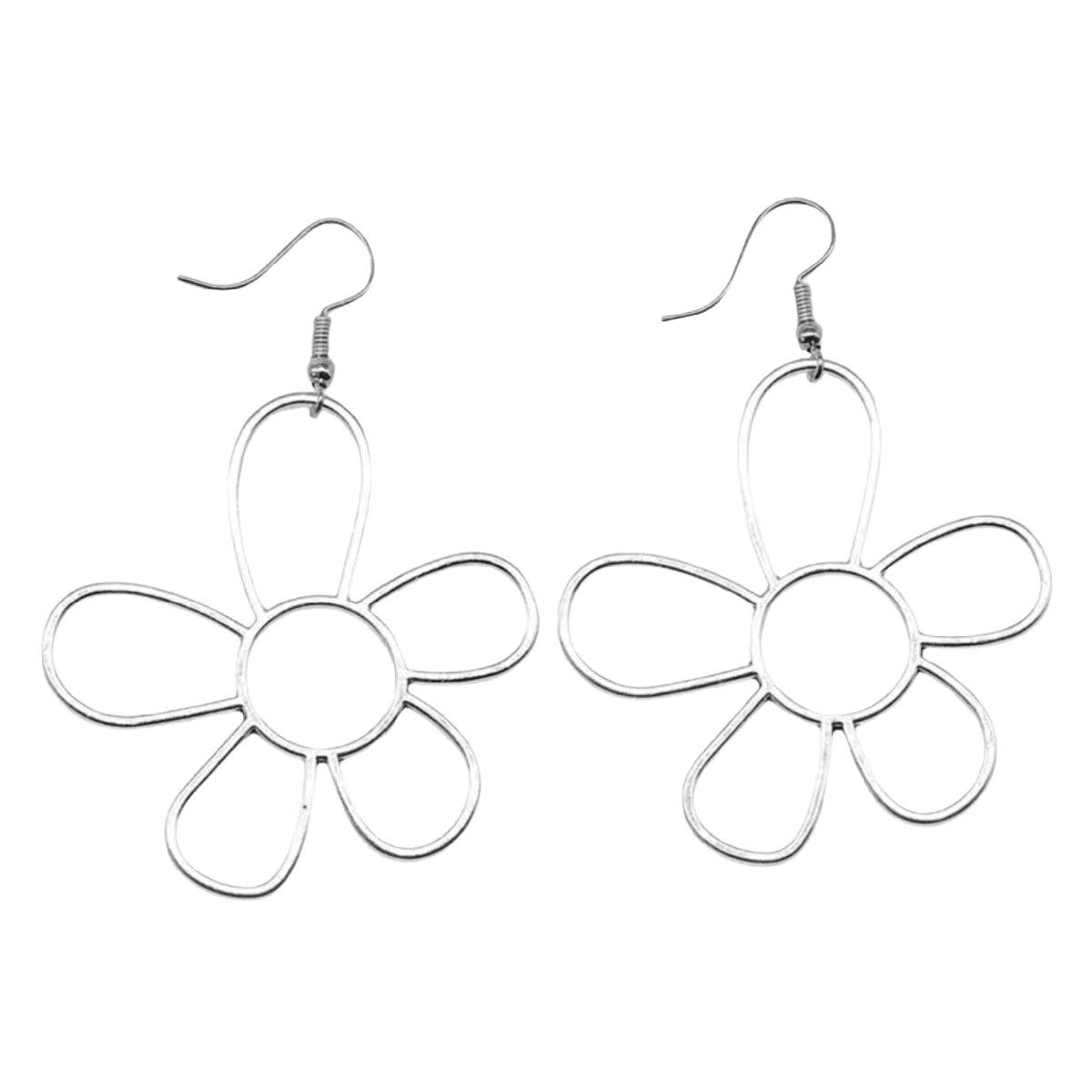 Flower Earrings Dangle Hollow Retro Silver Tone Lightweight Comfortable NEW