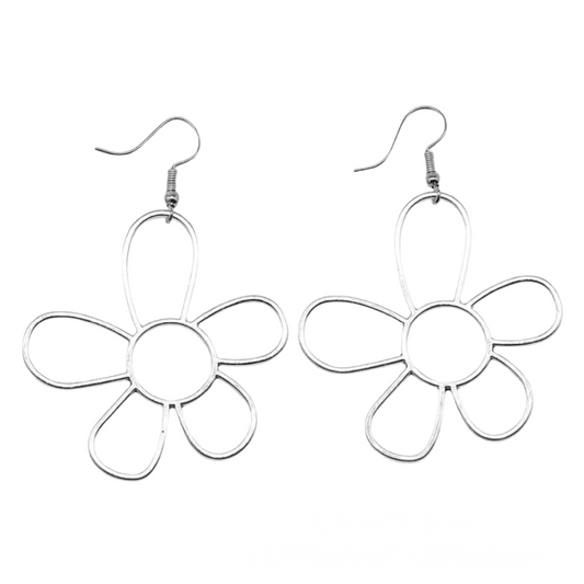 Flower Earrings Dangle Hollow Retro Silver Tone Lightweight Comfortable NEW