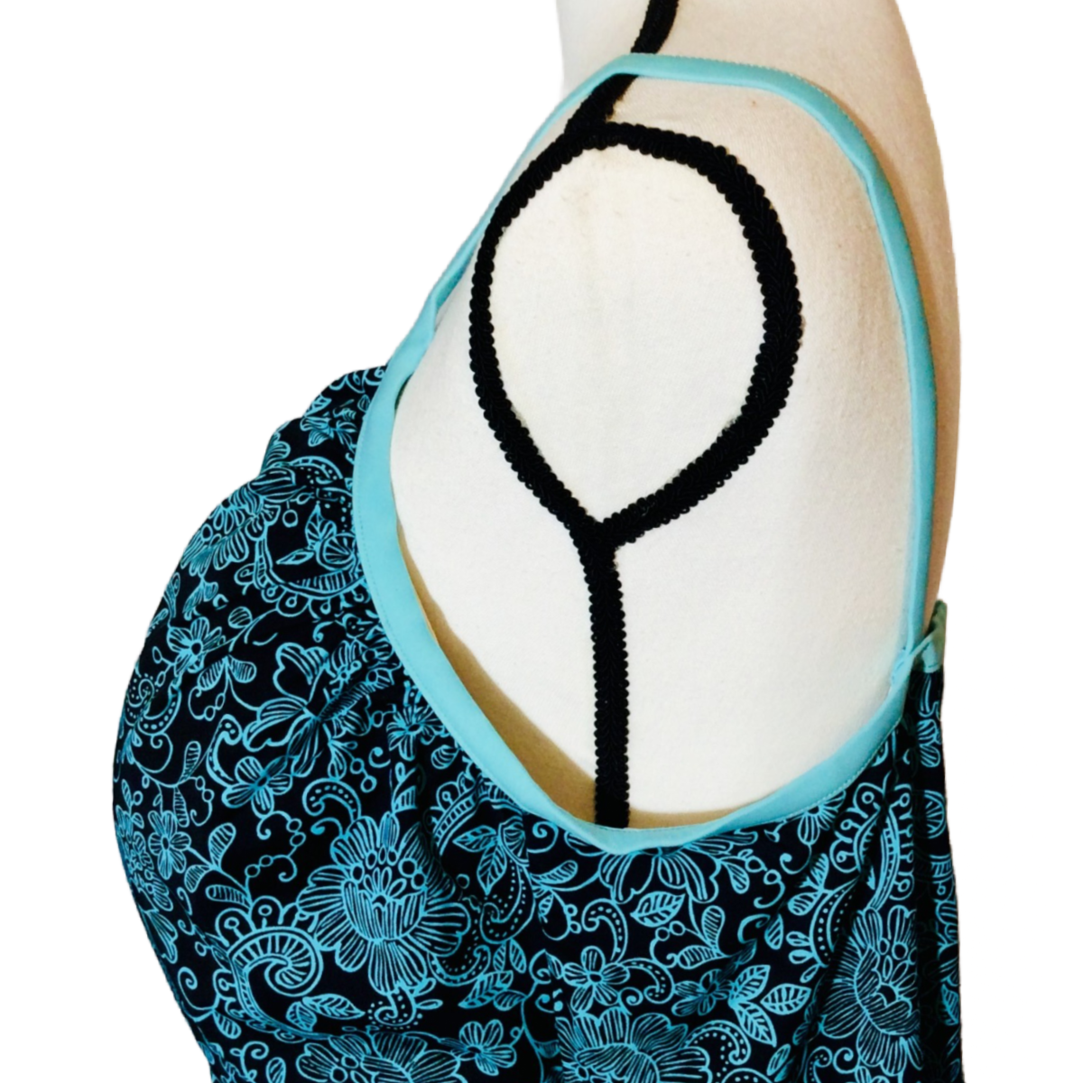 It Figures! Lady Swim Tankini Top Size 32W Padded Floral Paisley Black Teal
