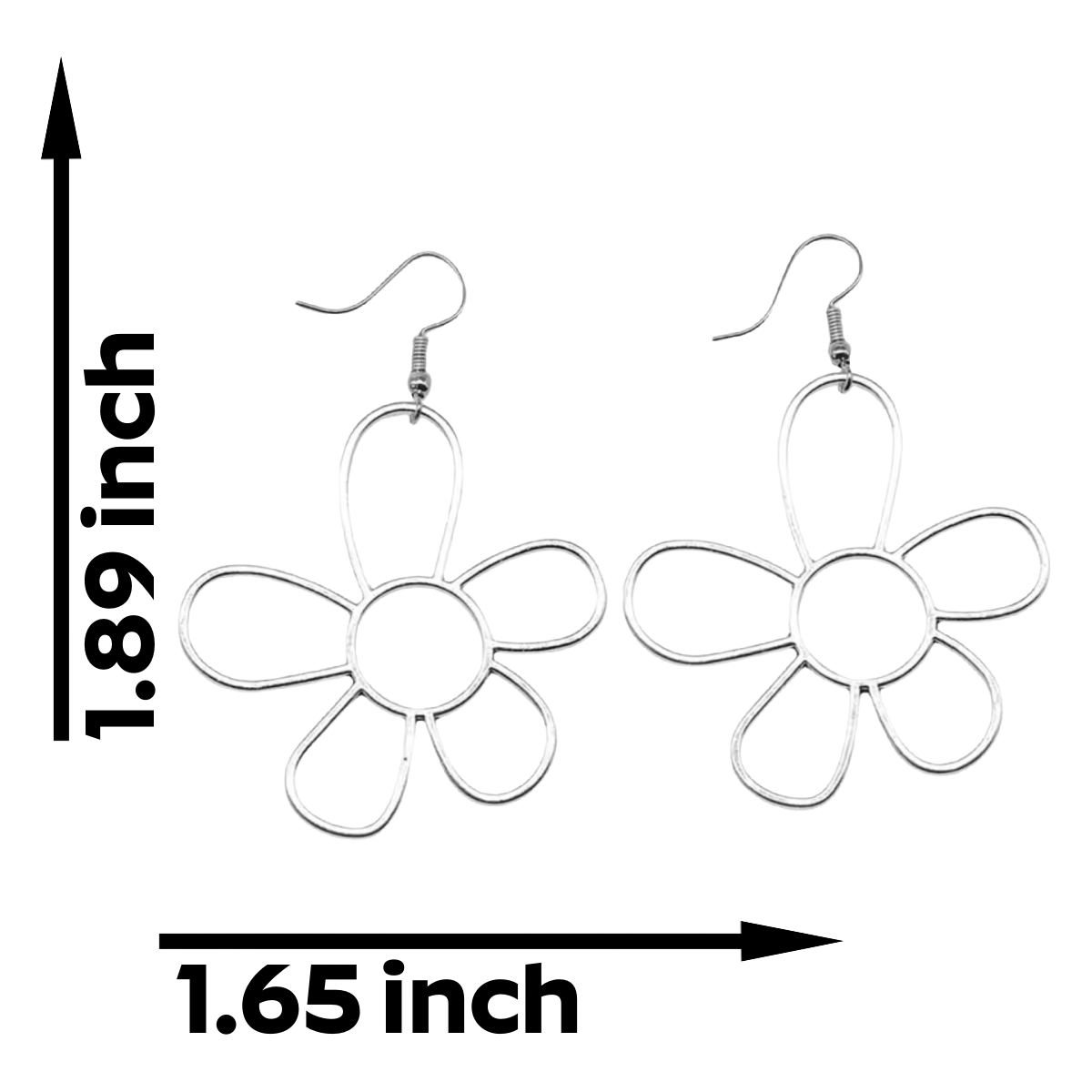 Flower Earrings Dangle Hollow Retro Silver Tone Lightweight Comfortable NEW