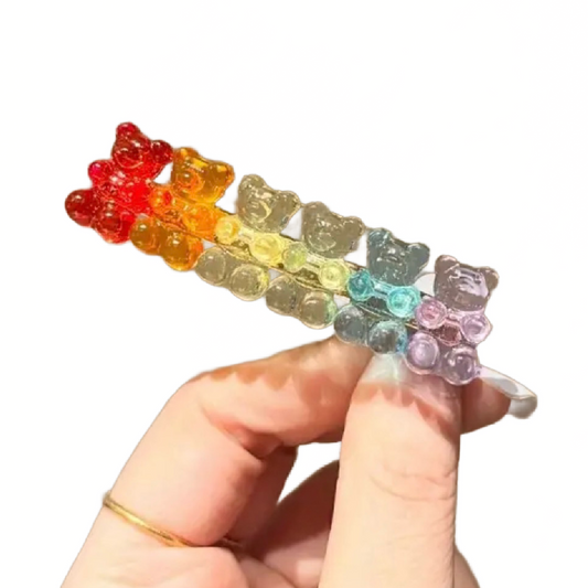 Rainbow Bear Hair Clip Candy Gummy Bears Colorful 2.36" Barrettes New
