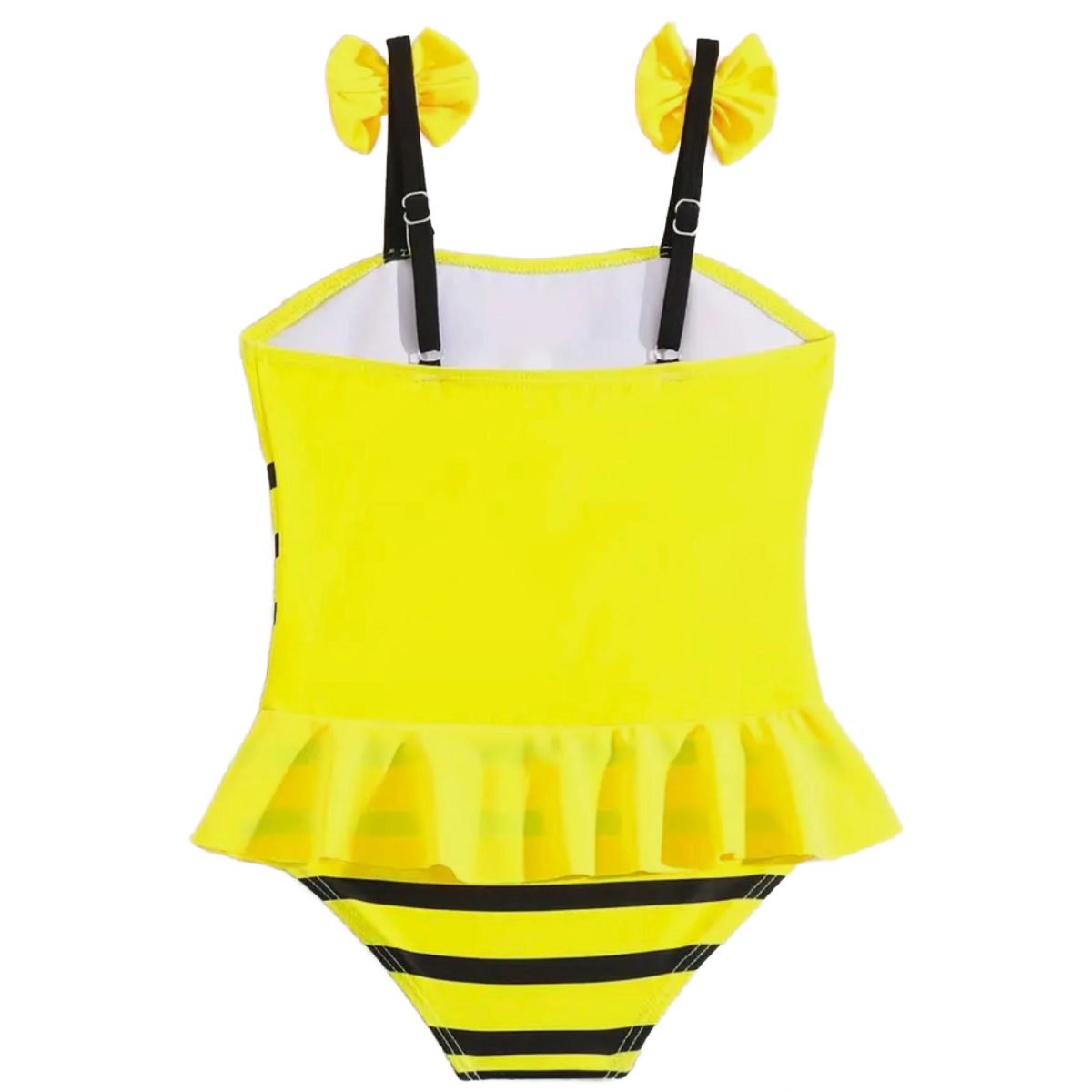 Girl's Bee Pattern One-Piece Swimwear Bowknot Decor Ruffled Bathing Swimsuit New