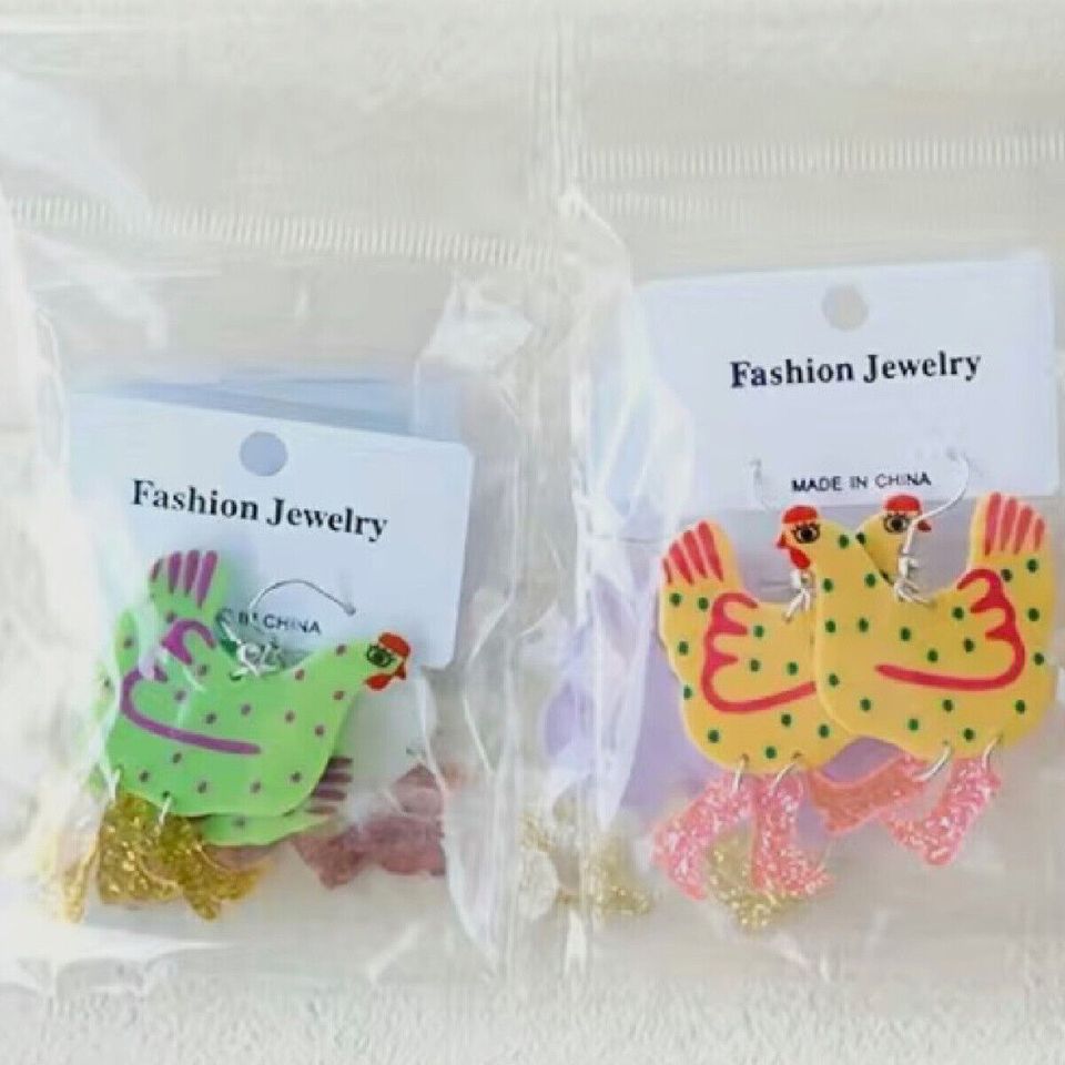 Acrylic Funny Hen Bird Earrings High Heeled Glitter Boots Dangle Chicken