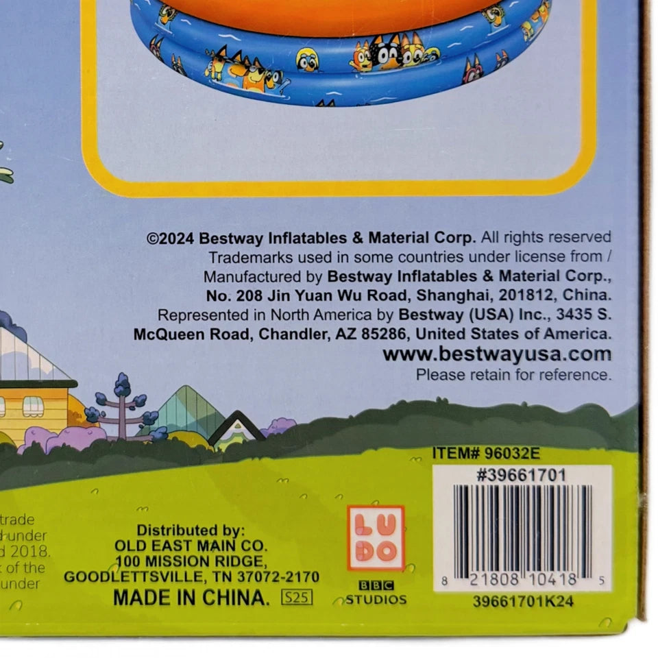 Bluey Kiddie Pool 40 Inch Inflatable 3 Ring & Goggles Water Play Outdoor Summer