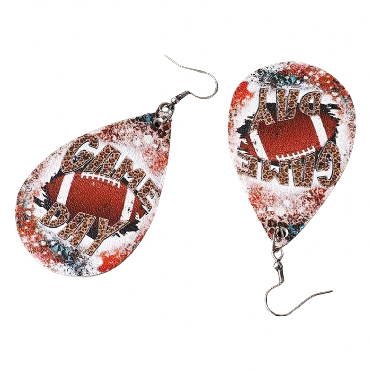 Faux Leather Football Earrings Leopard Print "GAME DAY" Teardrop 3" Sport NEW