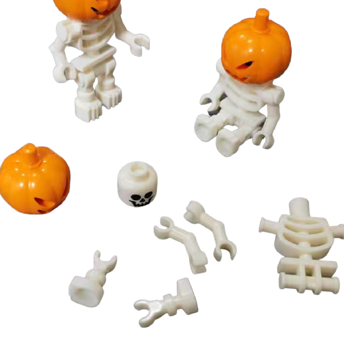 Jack-O-Lantern Pumpkin Head Skeleton Building Blocks People Figures Lot of 3 NEW