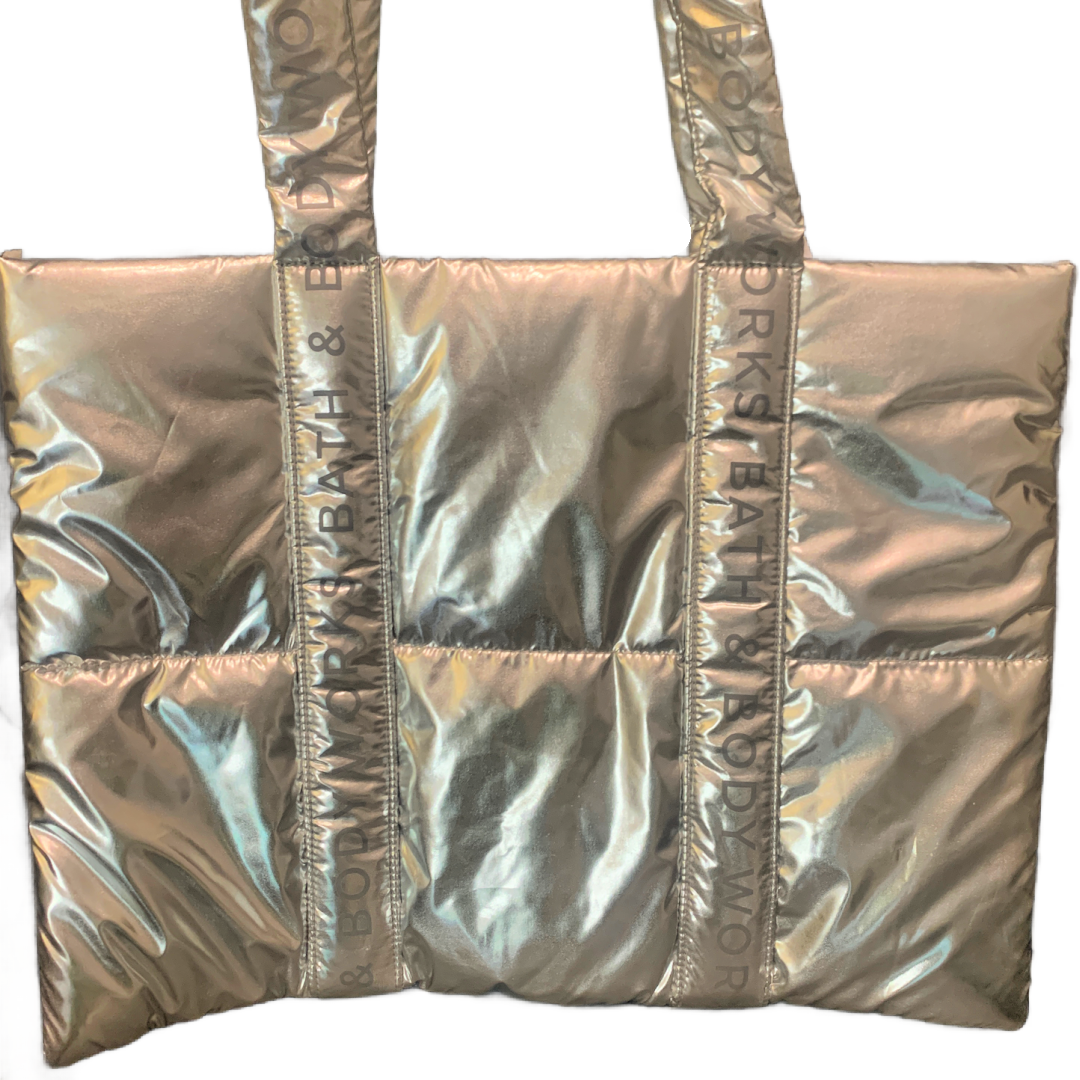 Bath and Body Works Tote Bag Silver Large Quilted Puffy Shoulder Strap NEW