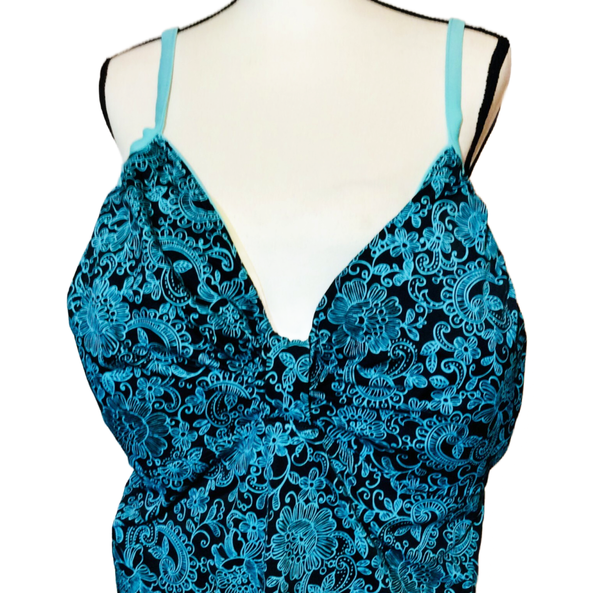It Figures! Lady Swim Tankini Top Size 32W Padded Floral Paisley Black Teal