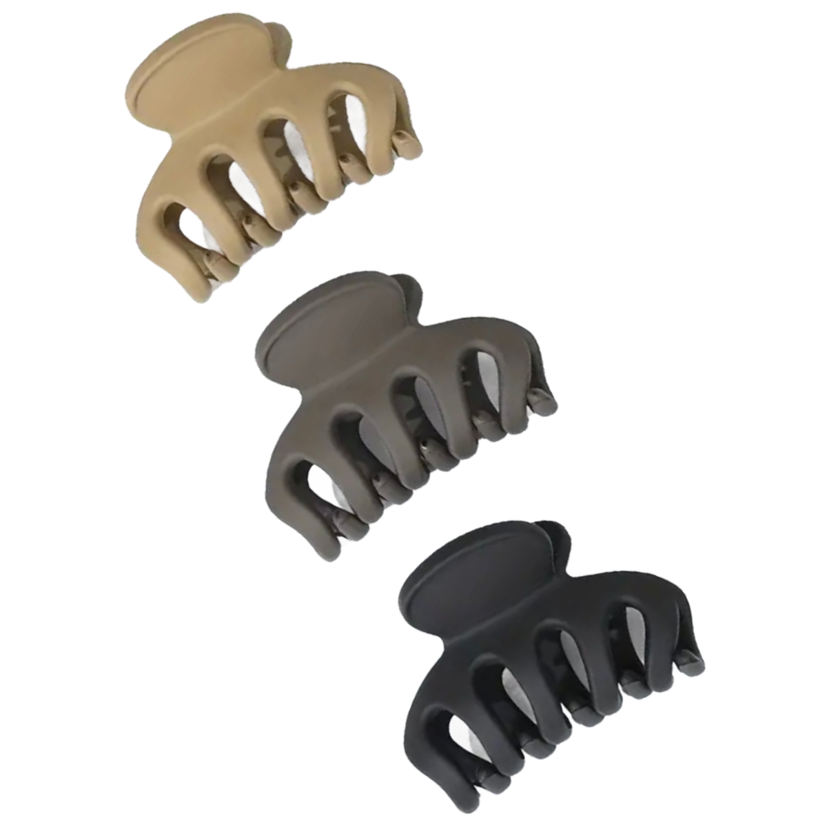 Lot of 3 Hair Claw Shark Clips Matte Brown Neutral Colors 1.57" New Accessories