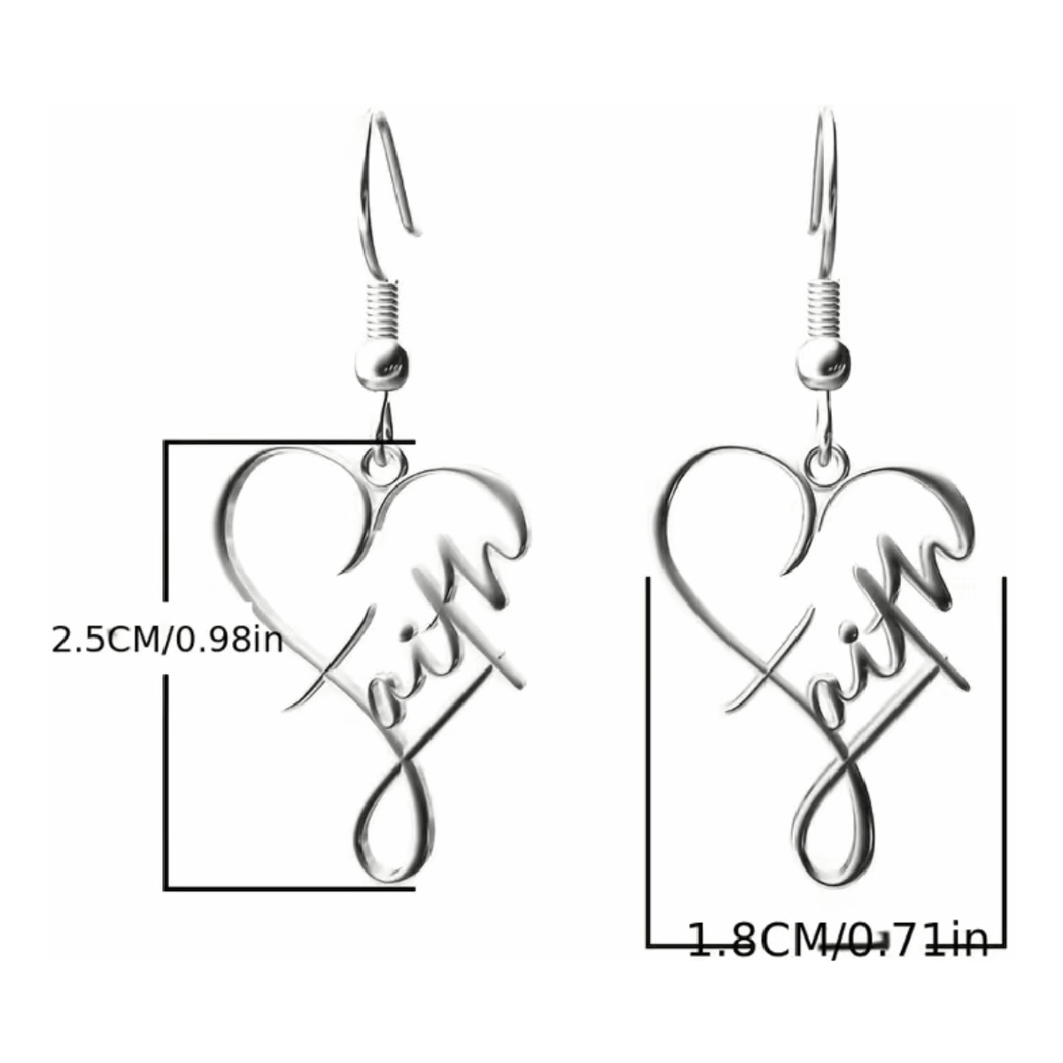 Stainless Steel Heart Cross "Faith" Silver Earrings Dangle Hook New