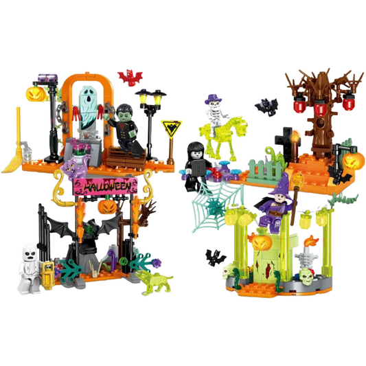 4 Halloween Building Blocks Scenes Glow In The Dark Magic Night 605013 NEW Lot