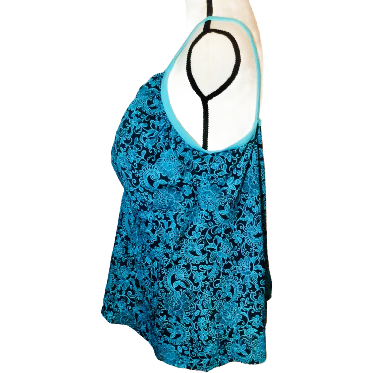 It Figures! Lady Swim Tankini Top Size 32W Padded Floral Paisley Black Teal