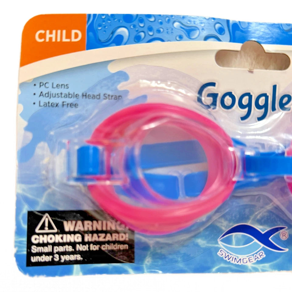 Swim Goggles Youth Kids Pink & Blue Unisex Adjustable Ages 4+ New Lot of 2