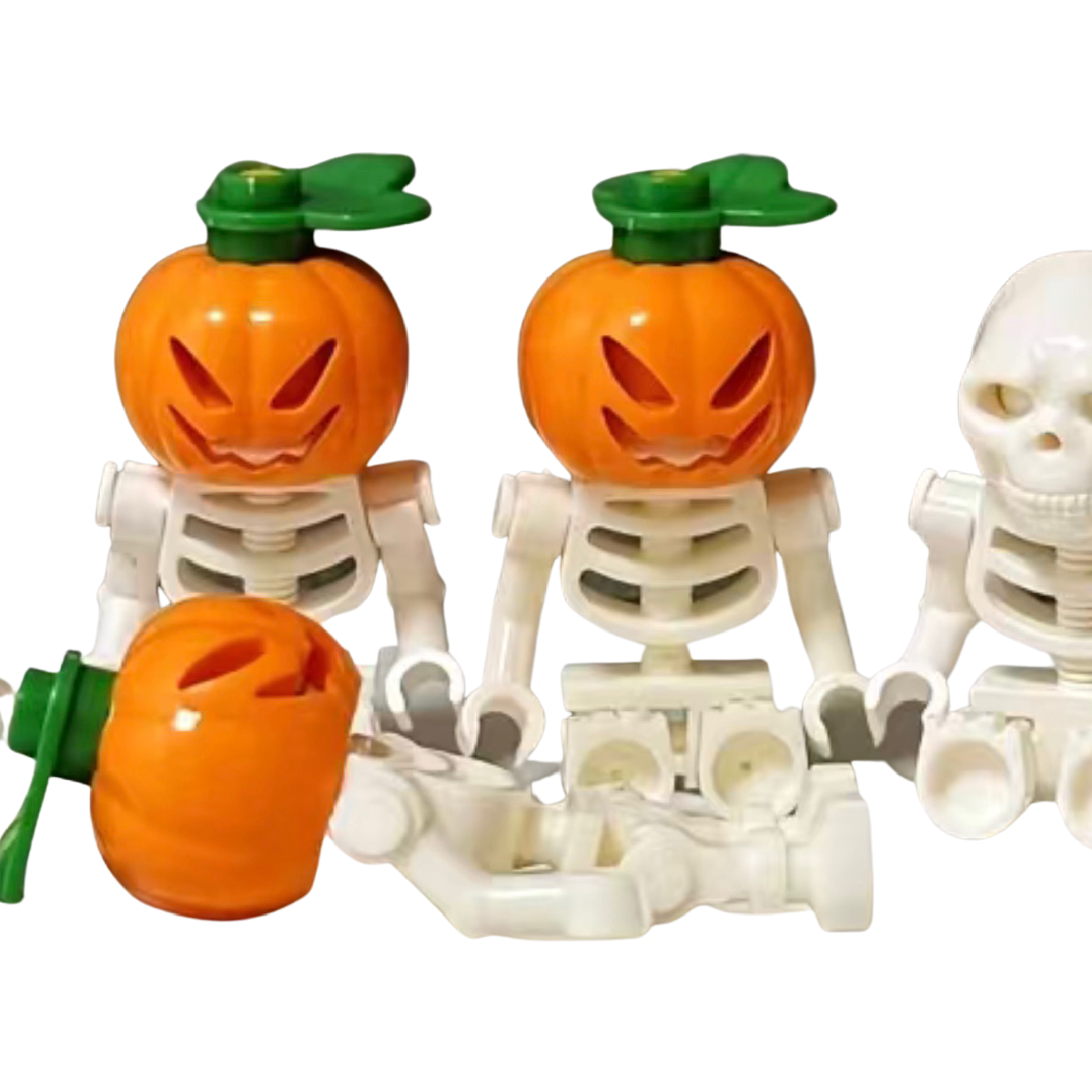 Jack-O-Lantern Pumpkin Head Skeleton Building Blocks People Figures Lot of 3 NEW