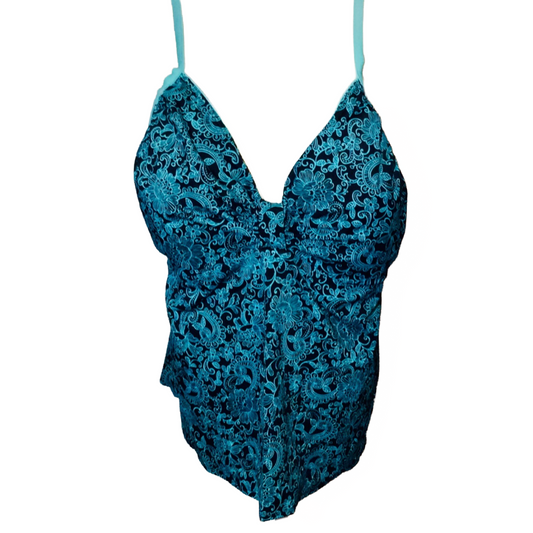 It Figures! Lady Swim Tankini Top Size 32W Padded Floral Paisley Black Teal